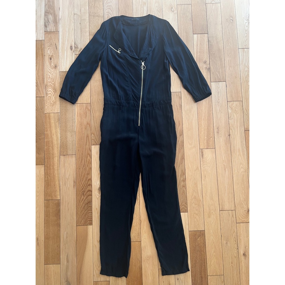 Sisley Women's Jumpsuit Asymmetrical Front Zip 3/4 Sleeve Black Size US 8